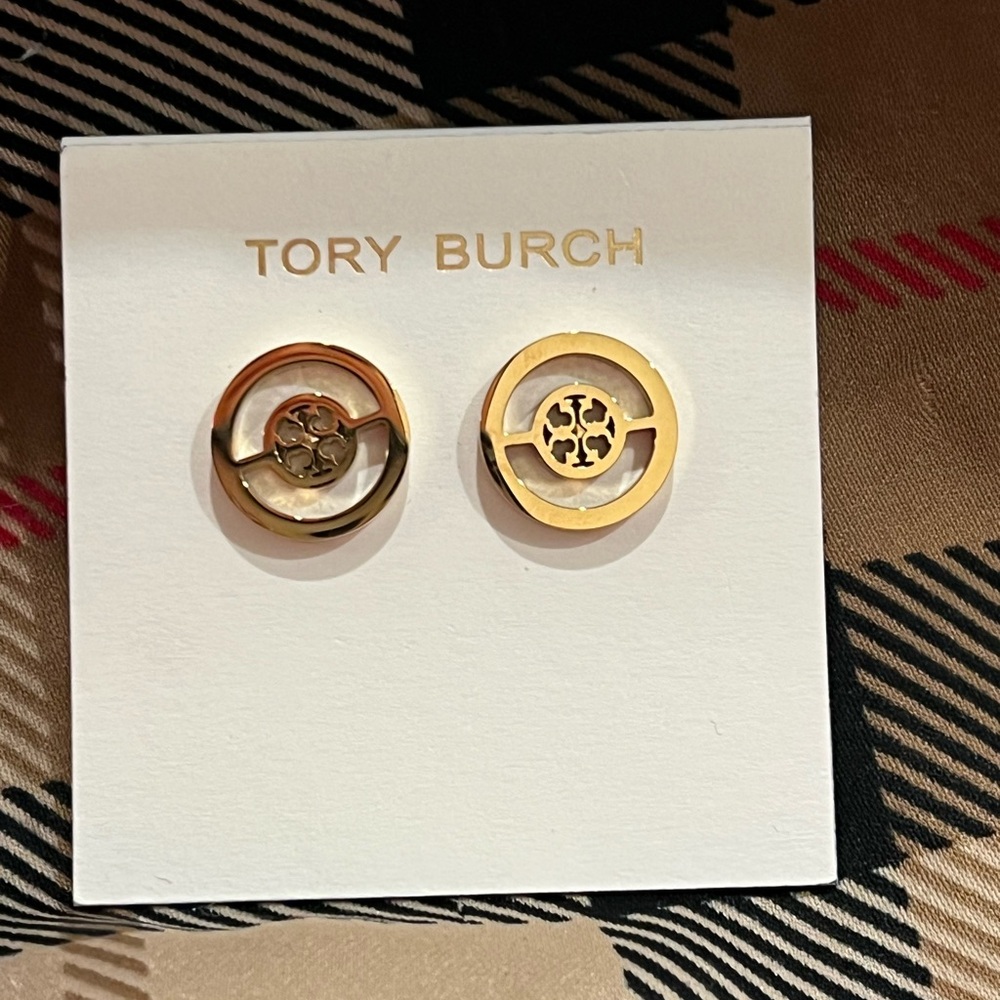 Tory Burch Gold Stud Earrings Elegant Circular Design
